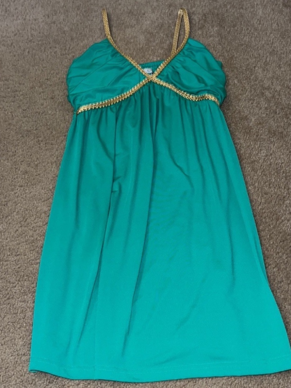 Joy Joy SIZE MEDIUM M green dress with braided gold straps LOT5737